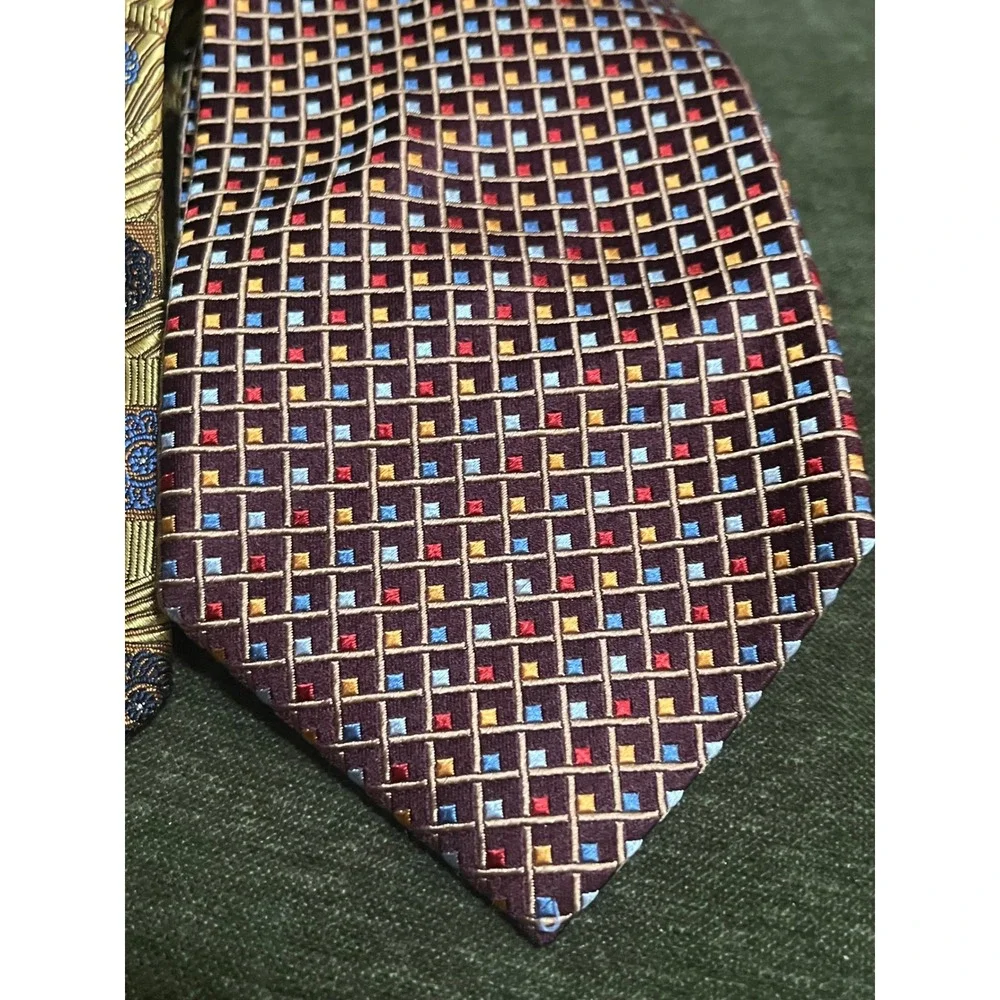 Milano's Clothier Mens Silk Necktie Lot‎ 4 Geometric Medallion Italy Silk USA